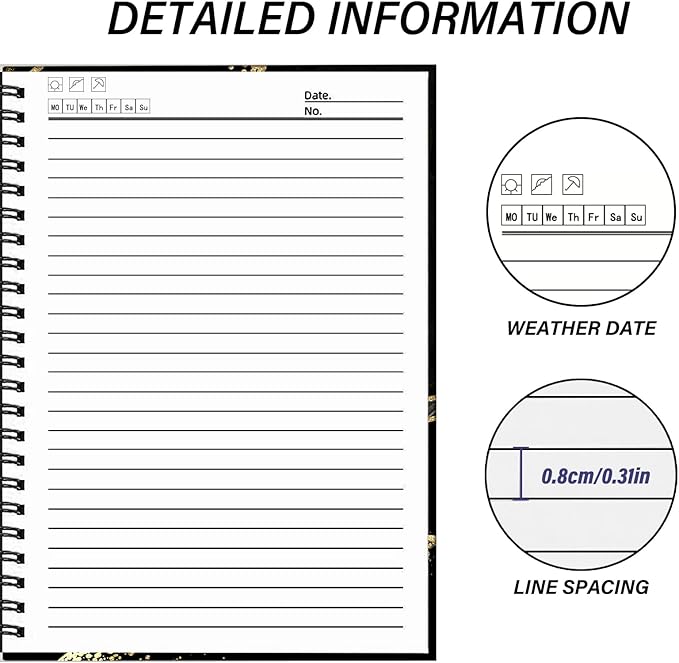 Spiral Notebook,Hardcover Journal Wide Ruled Spiral Notebook,A5 5.5 x 8.3 Inch,80GSM Thick Paper 60 Sheets 120 Pages for Girls Women School Office Aesthetic Cute-Black Marble