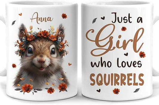 Hyturtle Personalized Cute Squirrel Coffee Mug - Girls Who Love Squirrels - Animal Lover Gifts - Custom Ceramic Mug 11oz - 15oz