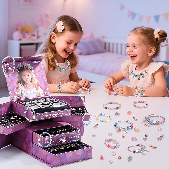 HOLYFUN Bracelet Making Kit with Beads Box, Beads Making Supplies Kit for Girls, DIY Craft Set for Kids, Perfect Birthday Christmas Gifts for Girls