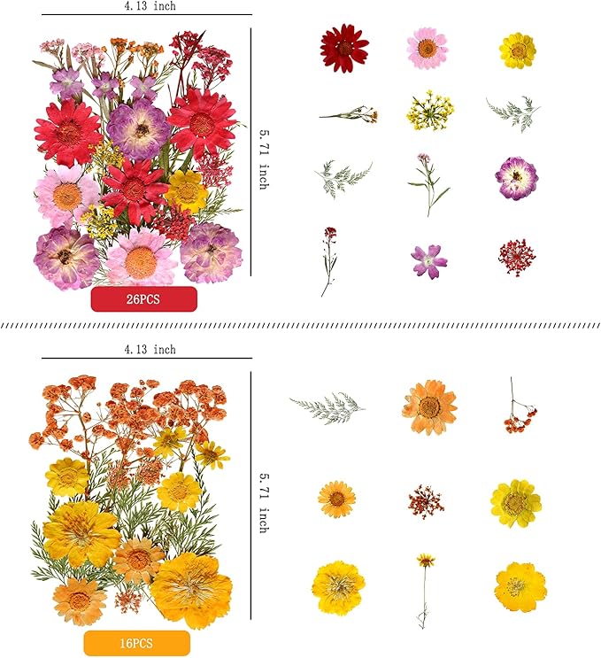 100 Pcs Dried Flowers for Crafts – Real Natural Pressed Flowers & Leaves with Tweezers for Resin, Jewelry, Scrapbooking, Candle & DIY Art