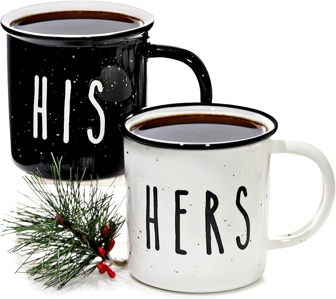 MAINEVENT His And Hers Mugs Set Of 2 Coffee Mug 11 Ounce, Cute Matching Coffee Mug Couples for Anniversary, Engagement Him Her Gift
