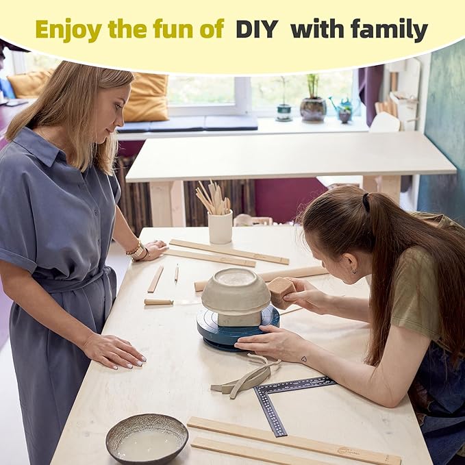 10PCS Pottery Tools, LEYCLUB Clay Rolling Pin Set with 5 Size Mud Stick Guide for Precise Clay Thickness, for Hobbyists, Potters (L- 15.7 inch / 40 cm)