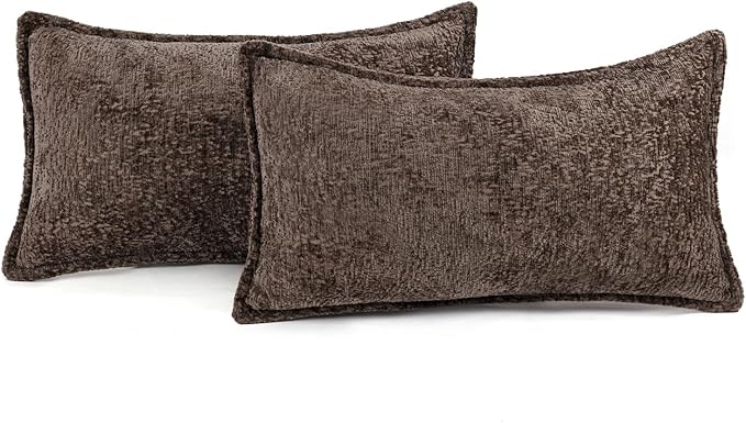 Pack of 2 Chocolate Brown Decorative Throw Pillow Covers 12x20 Cozy Soft Chenille Accent Vintage Rectangular Lumbar Couch Pillow Covers for Home Decor Bed Sofa Living Room