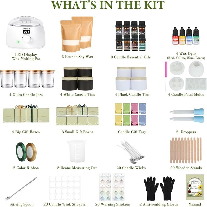 SAEUYVB Candle Making Kit,Candle Making Kit for Adults & Beginners - DIY Starter Soy Candle Making Supplies with Digital Wax Warmer,Soy Wax,Essential Oils Etc-Perfect Home Craft & Gift Idea