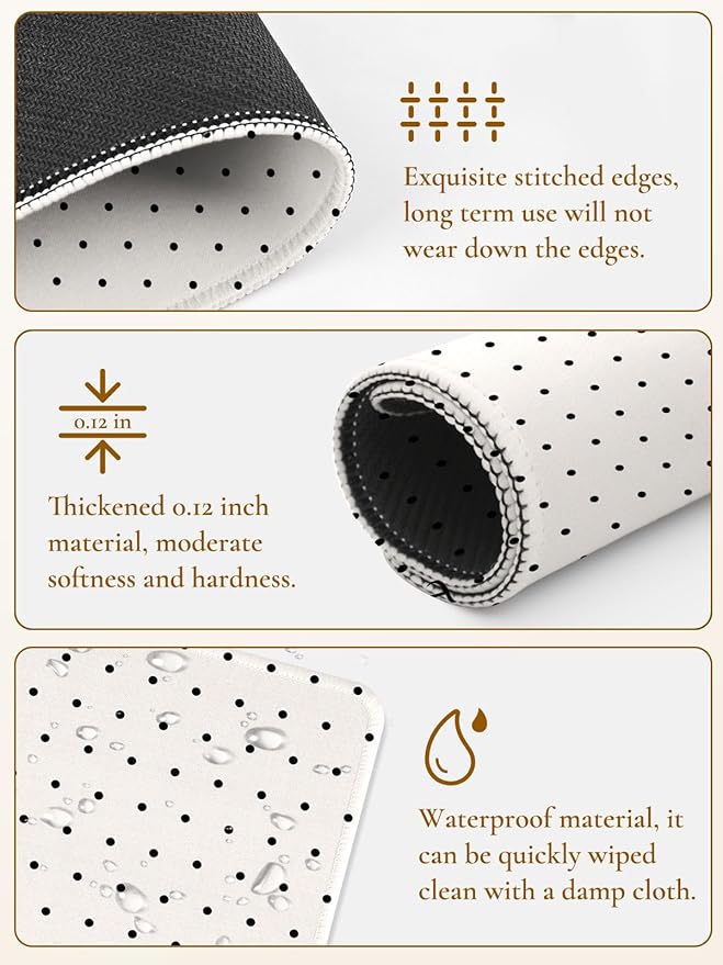 Cute Fashion Polka Dot Mouse Pad, Waterproof Aesthetics Dots Mouse Mat Design,Non-Slip Rubber Base Computer Simple Funny Mousepad,Wave Point Small Mouse Pad Desk Accessories,Beige