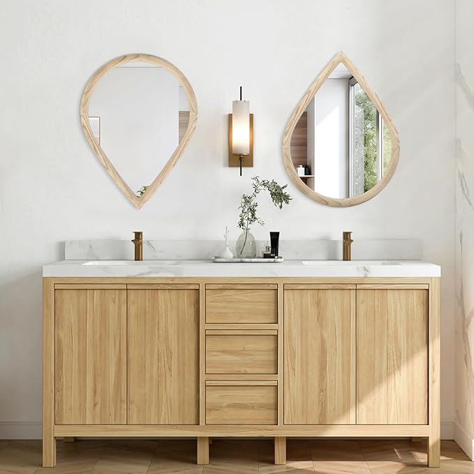 Irregular Wall Mirror Wood Frame Rustic Teardrop Wall Mirrors Decorative Irregular Mirrors for Bedroom Living Room Bathroom 16x20 Inches