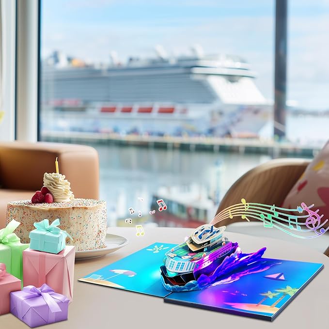 GREETING ART Musical Cruise Ship Birthday Card, Light and Music Happy Birthday Card, 3D Pop Up Birthday Cards for Mom Women Men Dad Father Wife