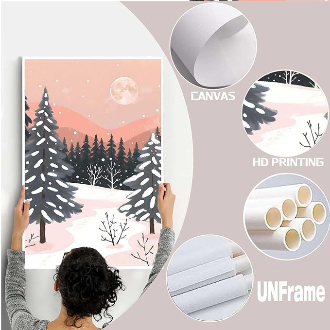 Canvas Wall Art serene winter landscape art print Christmas snow cosy winter's day 32x48in-UnFramed