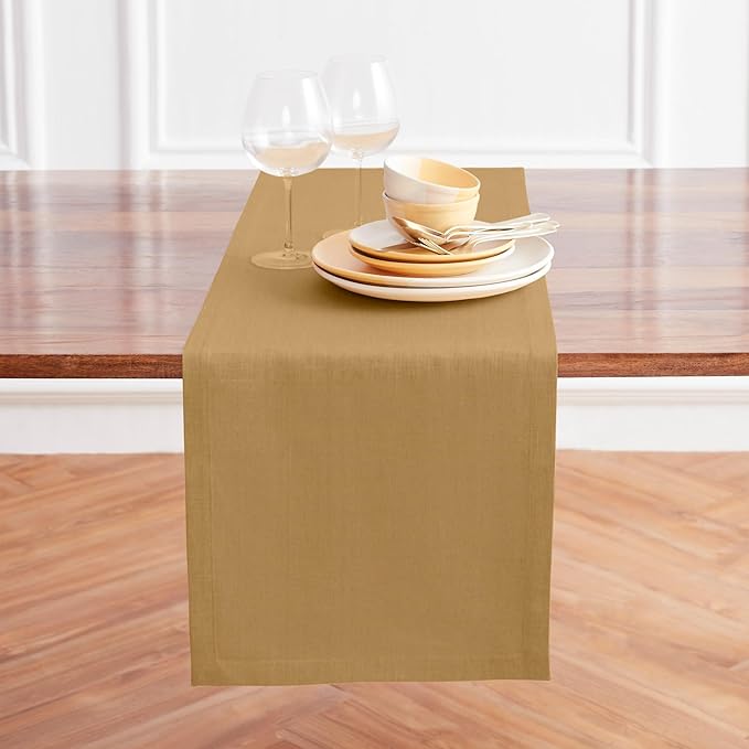 Solino Home Linen Table Runner 48 Inches - 100% Pure Linen Camel Table Runner 14 x 48 Inch Ideal for Dresser and Coffee Tables - Diana Medium Weight