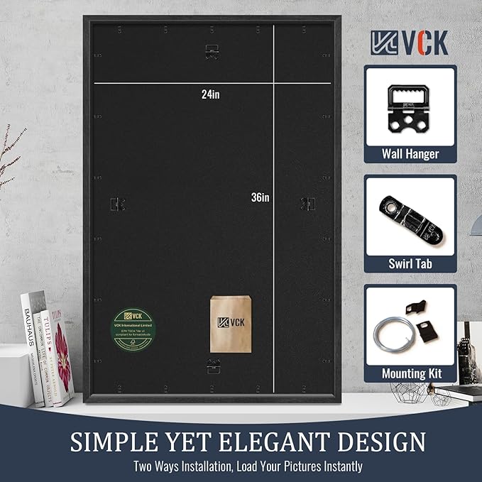 VCK 24x36 Picture Frames Black Set of 5, Wide Border Wood, Display 20x30 Photo with Mat or 24 x 36 without, for Home, Office, Gallery, Woodgrain Series, Wall Hanging