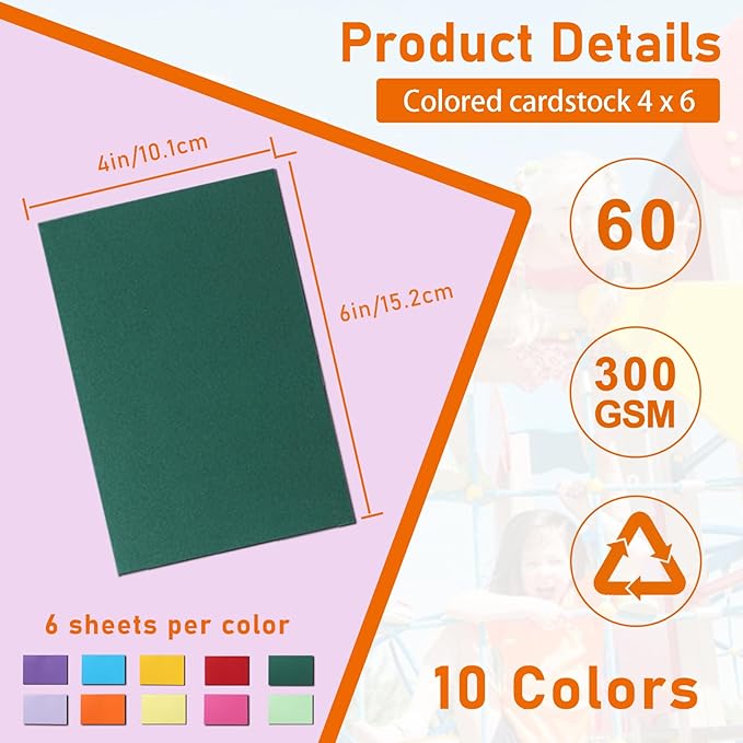 60 Sheets 10 Assorted Colors Cardstock 4 x 6 Scrapbooking Paper, 300gsm/110lb Heavyweight Art Flat Card Stock Printer Paper for Cards Making, Invitations, Greeting Cards, Festival Blessings