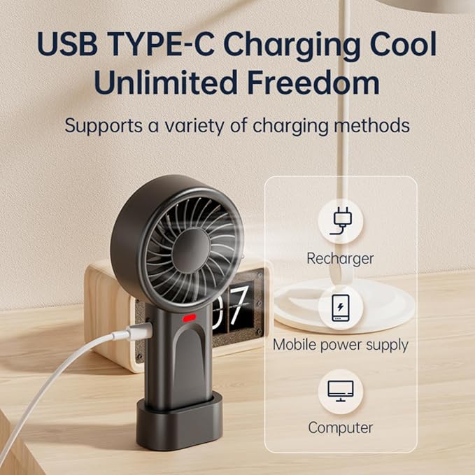 HOMETOP Handheld Fan Mini Portable 5 Speeds, 4000mAh,Personal Powerful Hand/Desk Fan for Travel, Outdoor, Home, Office, Camping, Women Small Fan (1, Black)