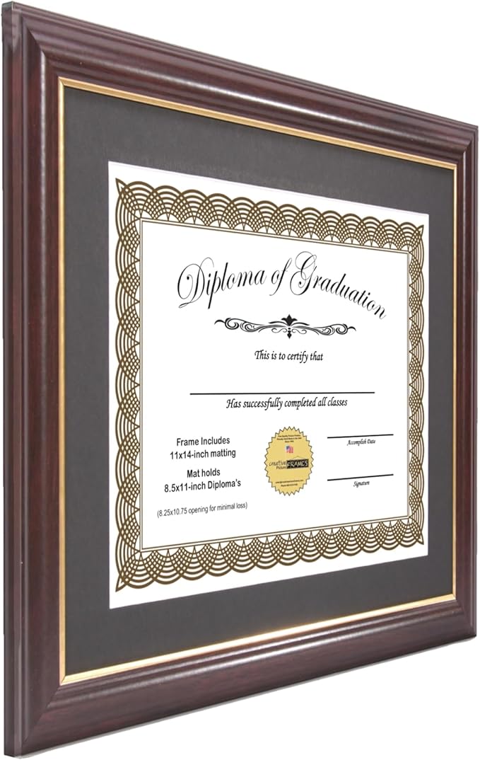 Creative Picture Frames 15x18 Mahogany Gold Rim Diploma Frame with Black Mat Glass and Installed Wall Hangers | Frame Holds 16x20 Media without Mat