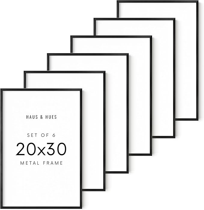 HAUS AND HUES 20x30 Black Metal Picture Frames - Features Premium Aluminum & Hanging Hardware, Shatterproof Plexiglass - Ideal for Home, Room, Office (20x30 in, Black, Set of 6)