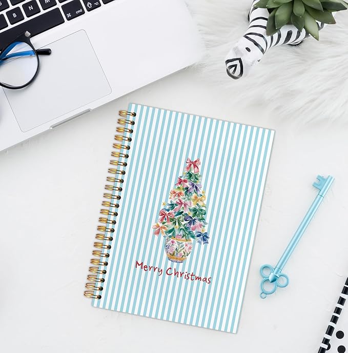 Chinoiserie Christmas Tree Spiral Notebook, Coquette Grandmillennial Christmas Journal for School Office Supplies, Preppy Xmas Aesthetic Holiday Hardcover Journal 5.5x8.3 Inch