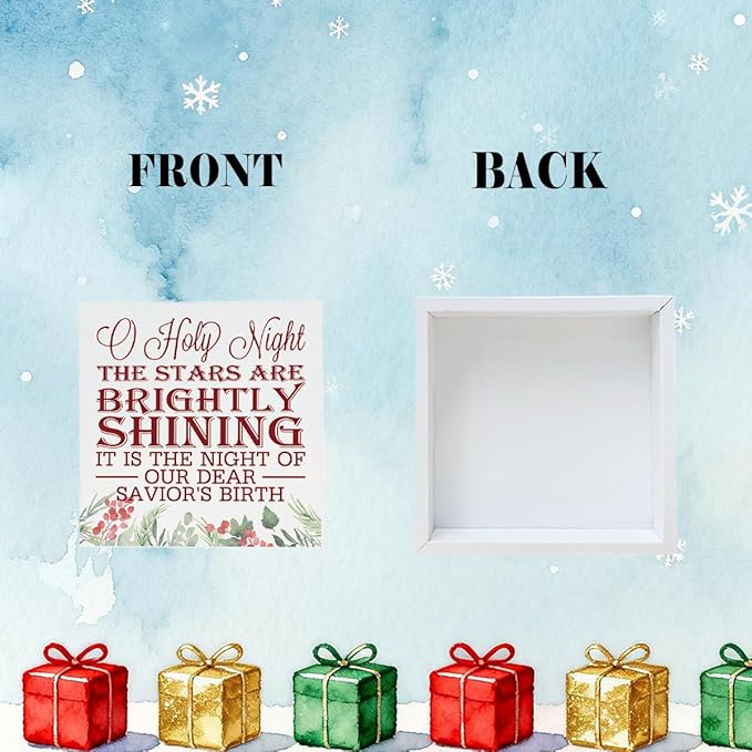 Christmas Christian Wooden Desk Decor Sign, O Holy Night The Stars Are Brightly Shining Wooden Box Sign, Religious Holiday Tabletop Home Plaque, Christmas Decoration 5x5 Inches