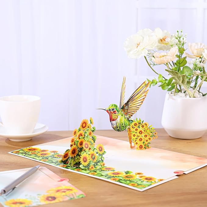 Pop Up Birthday Card, 3D Hummingbird Sunflower Mother's Day for Women, Mom, Wife, Daughter, Her, Sister, Girlfriend, Grandma, Ideal Gift for Valentines, Thank You, Anniversary, Get Well,Just Because