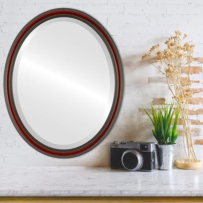 OVALCREST Oval Beveled Wall Mirror for Home Decor - Saratoga Style - Rosewood - 14x18 Outside Dimensions