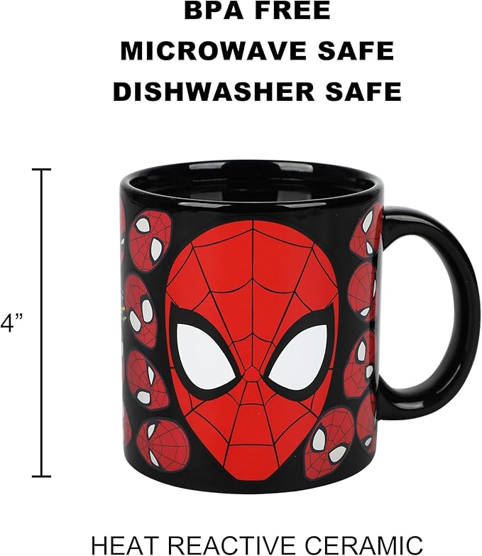 Spider-Man Mask 16 Oz Heat-Reactive Black Ceramic Mug