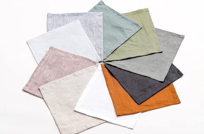 Cocktail Napkins 6 x 6 Inch Natural - 12 Pack, 100% Pure Linen Dinner Small Bar Napkin Cloth Coasters with Hemmed Edges, Durable&Washable, Perfect for Beverage, Party, Dessert, Coffee