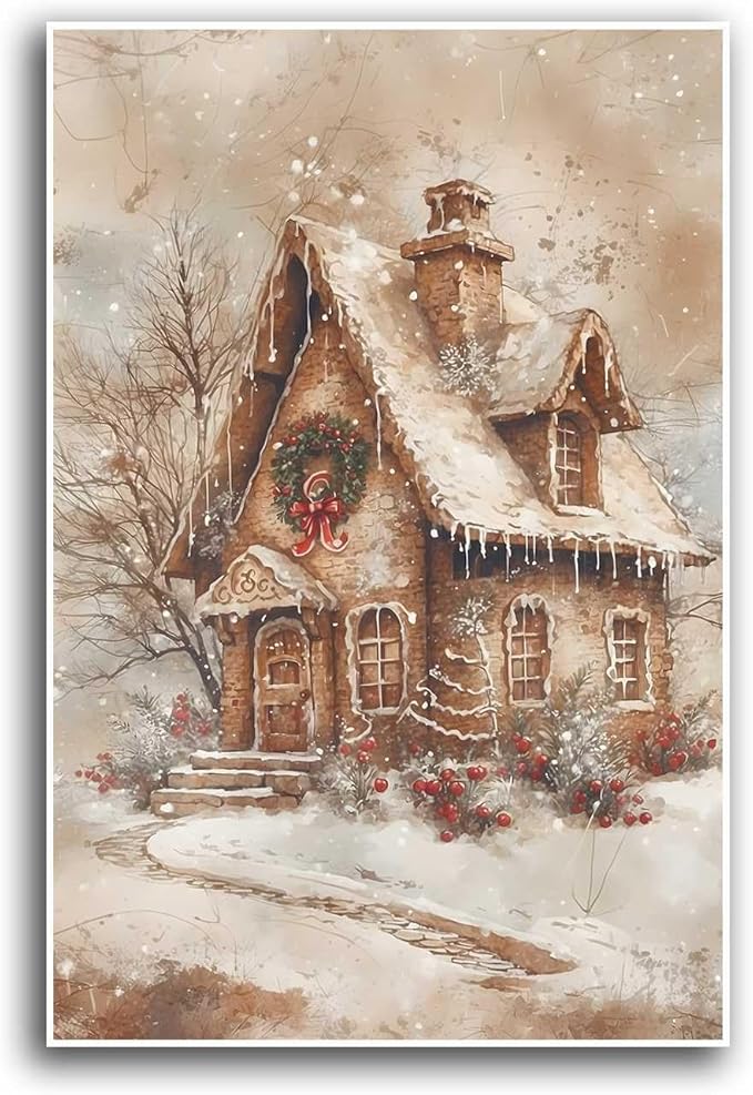 Canvas Wall Art Home decor Winter Gingerbread House Traditional Christmas Print Festive Artwork Wall Decor canvas print poster 20x30in-UnFramed