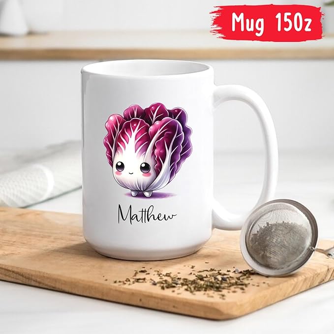 Radicchio Lover Coffee Mug, Personalized Radicchio Vegetable Mug Gifts For Son Daughter, Radicchio Cup, Custom Choose Name Radicchio Ceramic Mug, Vegetable Gift, Vegan White Tea Cup 11oz 15oz