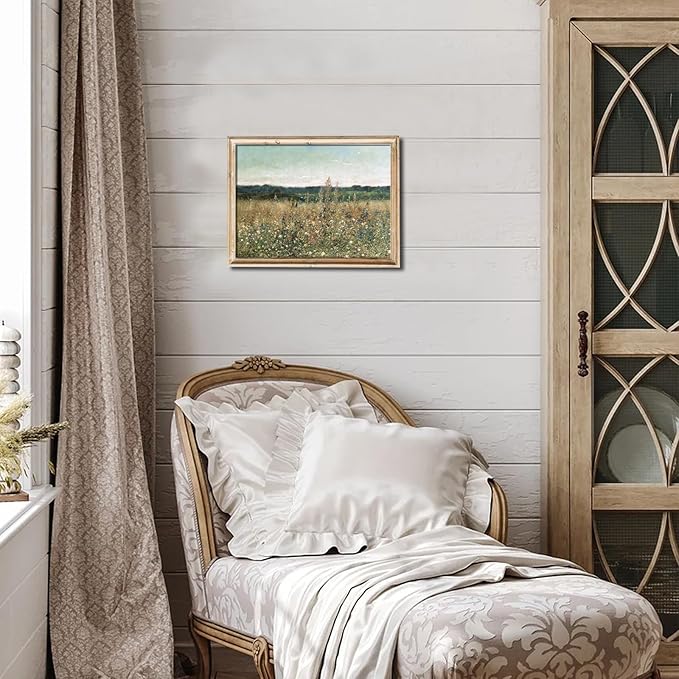 uniro Vintage Wall Art, Classical Wildflower Field Wall Painting Canvas Oil Prints for Wall Decor7 Farmhouse Wall Art Vintage Landscape Art Pictures for Bathroom Kitchen Decor(8" x 10"-UNFRAMED)