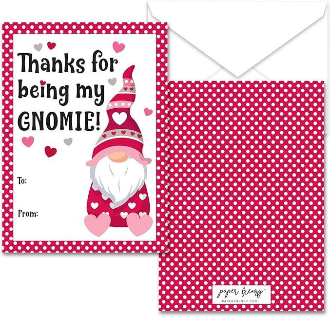 Paper Frenzy Gnome Themed Valentines - 25 pack WITH ENVELOPES