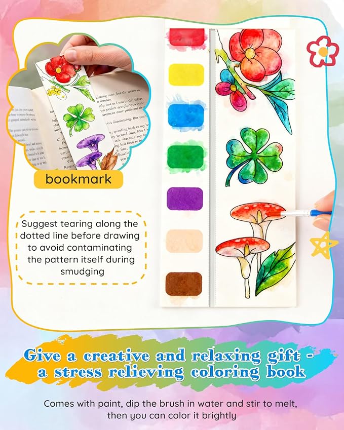 Mini Watercolor Paint Set, Paint Palette Travel Kit, Pocket Watercolor Travel, Pocket Watercolor Set with 24 Colors Paint, Brush, Binder Clips, Sketchbook, collocation watercolor coloring book