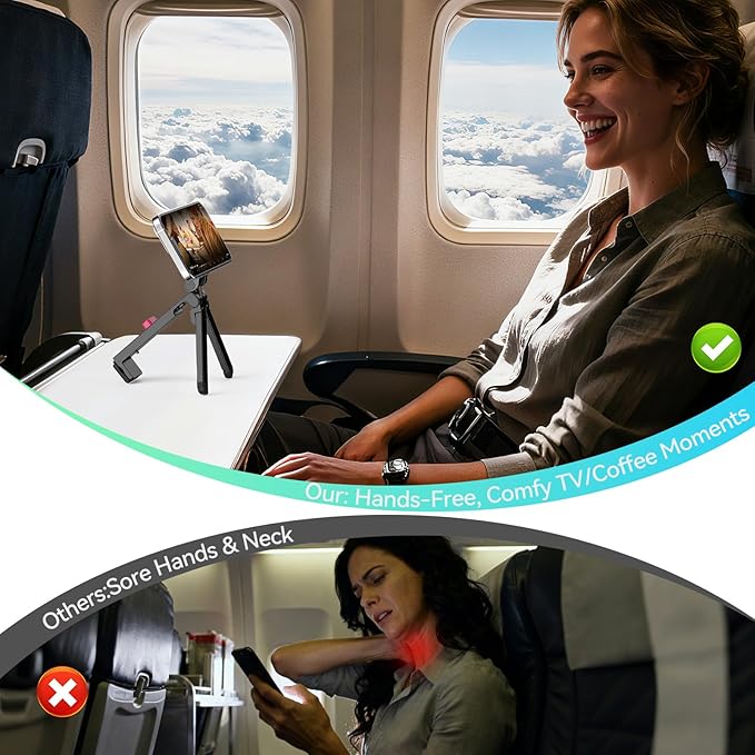 ULANZI Airplane Phone Holder, MA88 Magnetic Phone Tripod for Flying Desk Office,360° Rotation Selfie Stick for Magsafe iPhone 17/16/15/14/13/12, Airplane Hands-Free Trave Essentials, Black