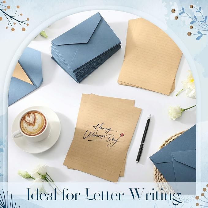 Gueevin 108 Pcs A5 Stationery Letter and 4 x 6 Envelopes Set with 120 Stickers 72 Lined Writing Paper 36 Envelopes Velvet Touch Stationery for Office Wedding Baby Shower Party Invitation(Blue)