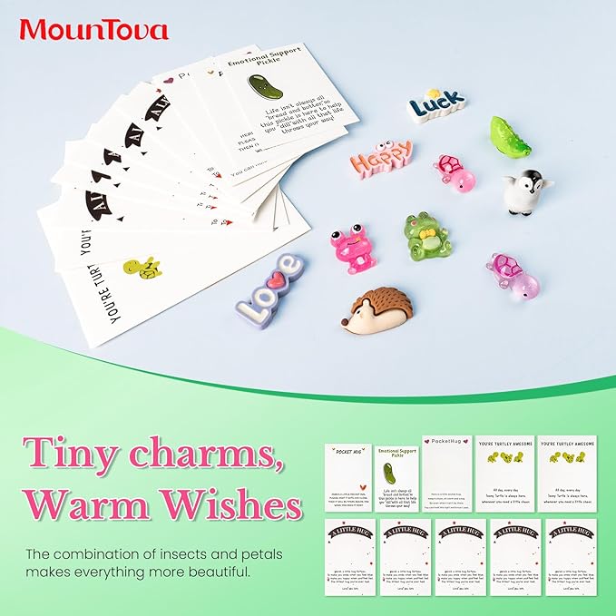 Pocket Hug 10 Sets, DIY Cute Mini Encouragement Gifts with Cute Resin Tokens Inspirational Thinking of You Keepsake Long Distance Friendship Appreciation Gifts for Friends Family Coworkers