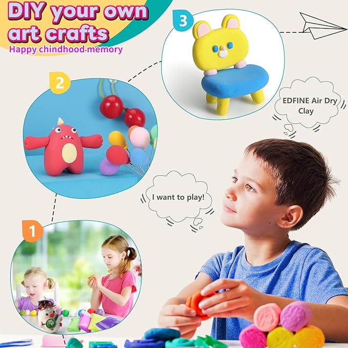EDIFON Air Dry Clay Kit, 36 Colors Modeling Clay with Tools, Ultra Light, Safe and Non-Toxic, Ideal Gift for Kids (36 Colors+ Tools)