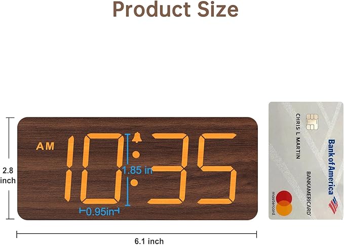 DreamSky Wooden Digital Alarm Clock for Bedroom - Desk Clock with Large Numbers for Living Room Office, Loud Alarm for Heavy Sleepers Adults, Volume Control, Dimmer, DST, Wood Decor (Plug in Clock)