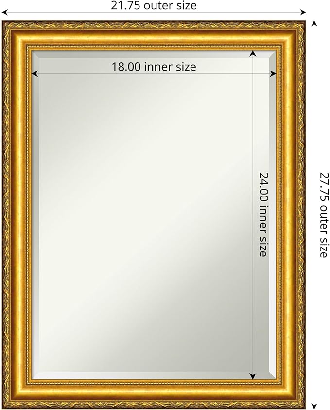 Amanti Art Gold Wall Mirror 28x22 Colonial Embossed Gold Rectangle Bathroom Mirror for Wall Decor Living Room, Medium Traditional Wood Frame, Hangs Horizonally and Vertically, Bathroom Decor, Beveled