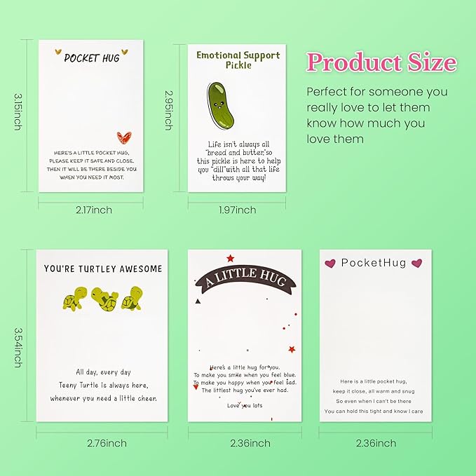 Pocket Hug 10 Sets, DIY Cute Mini Encouragement Gifts with Cute Resin Tokens Inspirational Thinking of You Keepsake Long Distance Friendship Appreciation Gifts for Friends Family Coworkers