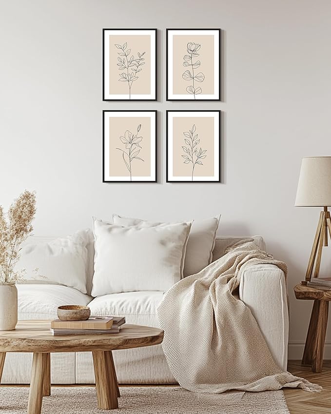 Drsoum Botanical Boho Framed Wall Art Wooded Minimalist Aesthetic Flower Prints Farmhouse Retro Plants Rustic Bathroom Kitchen Home Decor Ready to Hang 11x14inx4pcs (Black Framed)