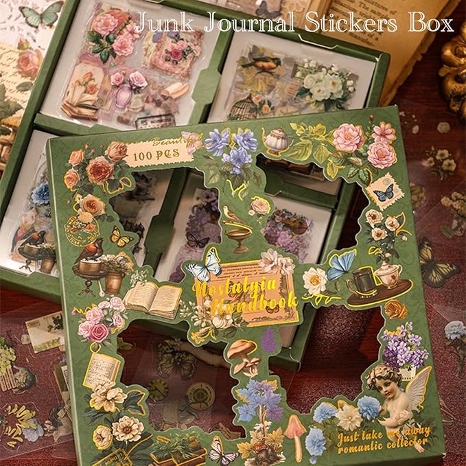 Vintage Nature Stickers for Junk Journal Supplies, 100Sheets/400Pcs Retro Flower Butterfly Plant Mushroom Decorative Stickers for Scrapbook, DIY Crafts Album Phone Cases Laptops Calendars Notebook