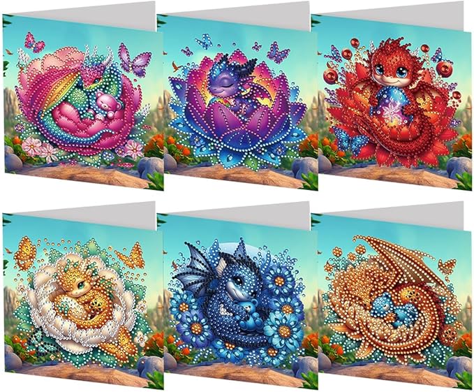 Ceitura 6Pcs DIY Shell Breaker Baby Dragon Diamond Art Painting Crafts Rhinestone Painting Makeing Greeting Card Making Kit Postcard for Holiday Christmas New Year Party Favors 11.81 * 5.9 inch