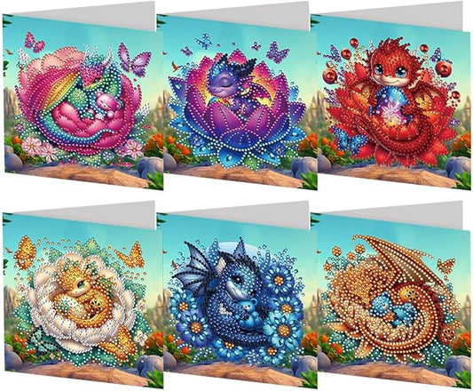 Ceitura 6Pcs DIY Shell Breaker Baby Dragon Diamond Art Painting Crafts Rhinestone Painting Makeing Greeting Card Making Kit Postcard for Holiday Christmas New Year Party Favors 11.81 * 5.9 inch