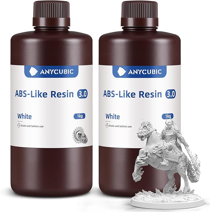 ANYCUBIC 3D Printer Resin Bundle, ABS-Like 3.0 Resin for 8K/14K/16K 3D Printing, Strong Strength, High Precision, Low Odor, Wide Compatibility for All LCD Resin 3D Printers (White, 2kg)