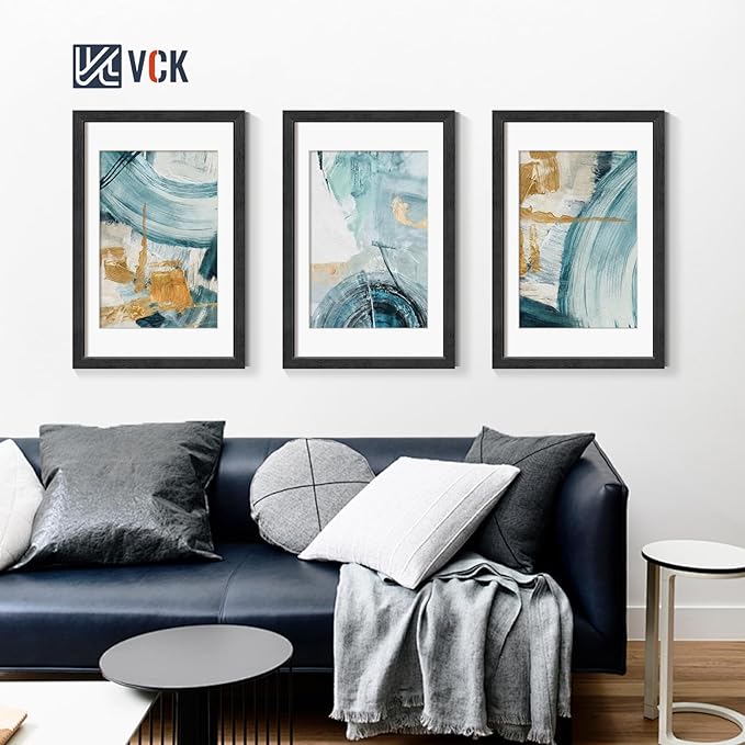 VCK 16x24 Picture Frames Black Set of 5, Wide Border Wood, Display 12x18 Photo with Mat or 16 x 24 without, for Home, Office, Gallery, Woodgrain Series, Wall Hanging