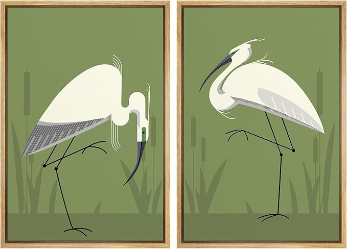 SIGNWIN Framed Canvas Print Wall Art Set Heron Bird Minimalist Egret Illustrations Modern Art Minimal Boho Colorful for Living Room, Bedroom, Office - 16"x24"x2 NATURAL