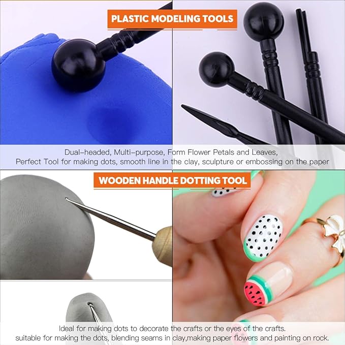 Rustark 30 pcs Polymer Clay Tools with Dotting Pens, Ball Stylus Tool, Ceramic Clay Carving, Rubber Tip Pen, Pottery Sculpting Tool and Supplies for Beginners and Professional Art Crafts