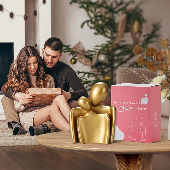 Love Couple Statue-8 Inch, Suitable for Home Modern Art Decor Sculpture Placed in TV Stand, Living Room, Bookshelf, Bedroom for Valentine's Day, Wedding, Anniversary(Gold)