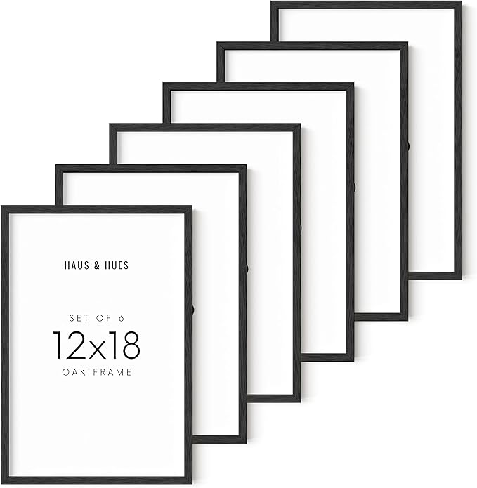HAUS AND HUES 12x18 Black Oak Frame Set of 6 - Wooden Gallery Display, Rustic Poster Holders