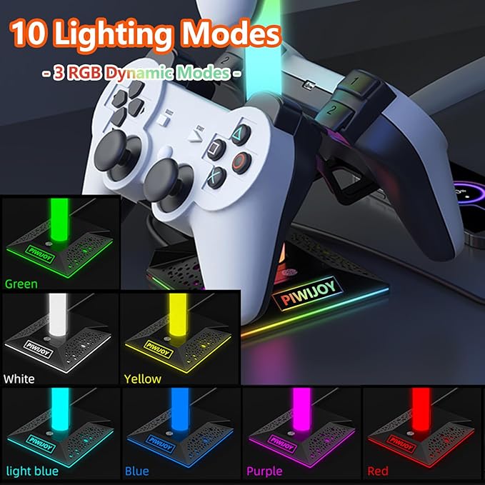 Headset and Controller RGB Stand with 10 Color Lights and Type-C Ports for PS5/PS4/Xbox Controller and Headphonesm, Gaming Desk Organizer Holder Accessories for Gaming Gift