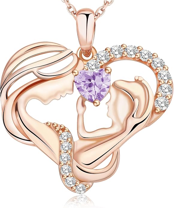 Mothers Day Gifts for Mom - Rose Heart Necklaces for Women, 925 Sterling Silver Birthstone Jewelry to My Wife Necklace, Birthday Gifts for Mother Grandma Girlfriend Her