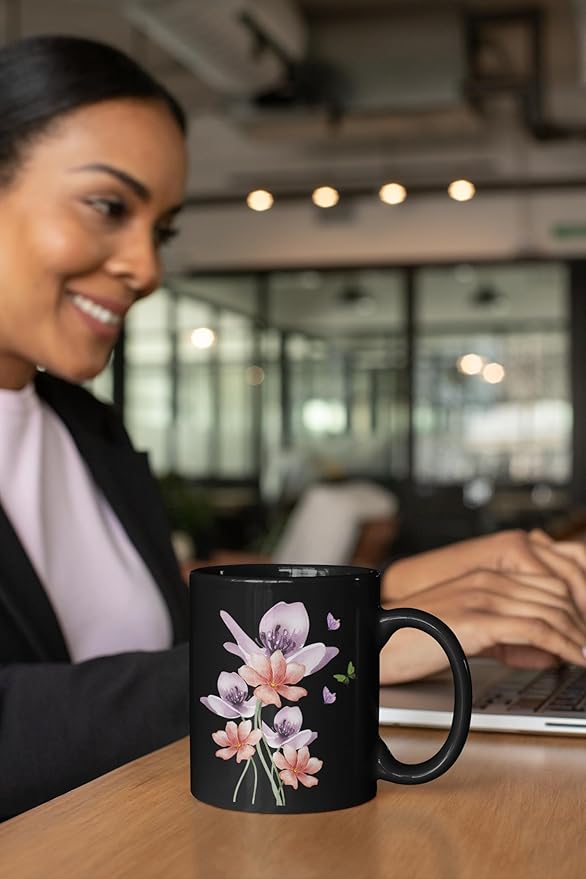 Watercolor Flowers & Butterflies 11oz Coffee Mug, Pretty Floral Coffee Cup, Butterfly Gifts for Women