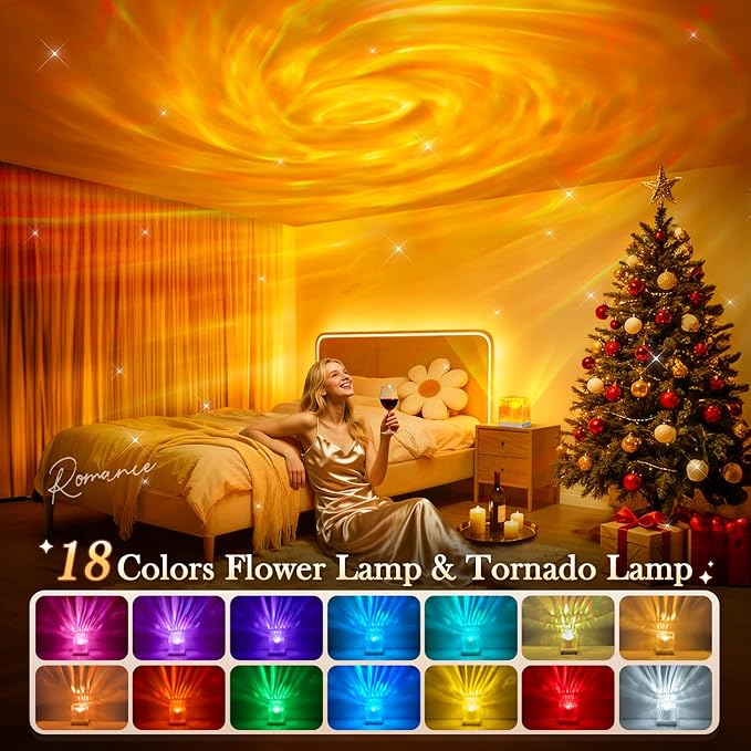 Purple Lights Pink Lamp Flower Lamp, 18 Colors Hologram Planetarium Projector Solar System Projector Night Light, Dimmable Tornado Aesthetic Flower Lights, Pink Christmas Decor Pink Room Decor Gifts